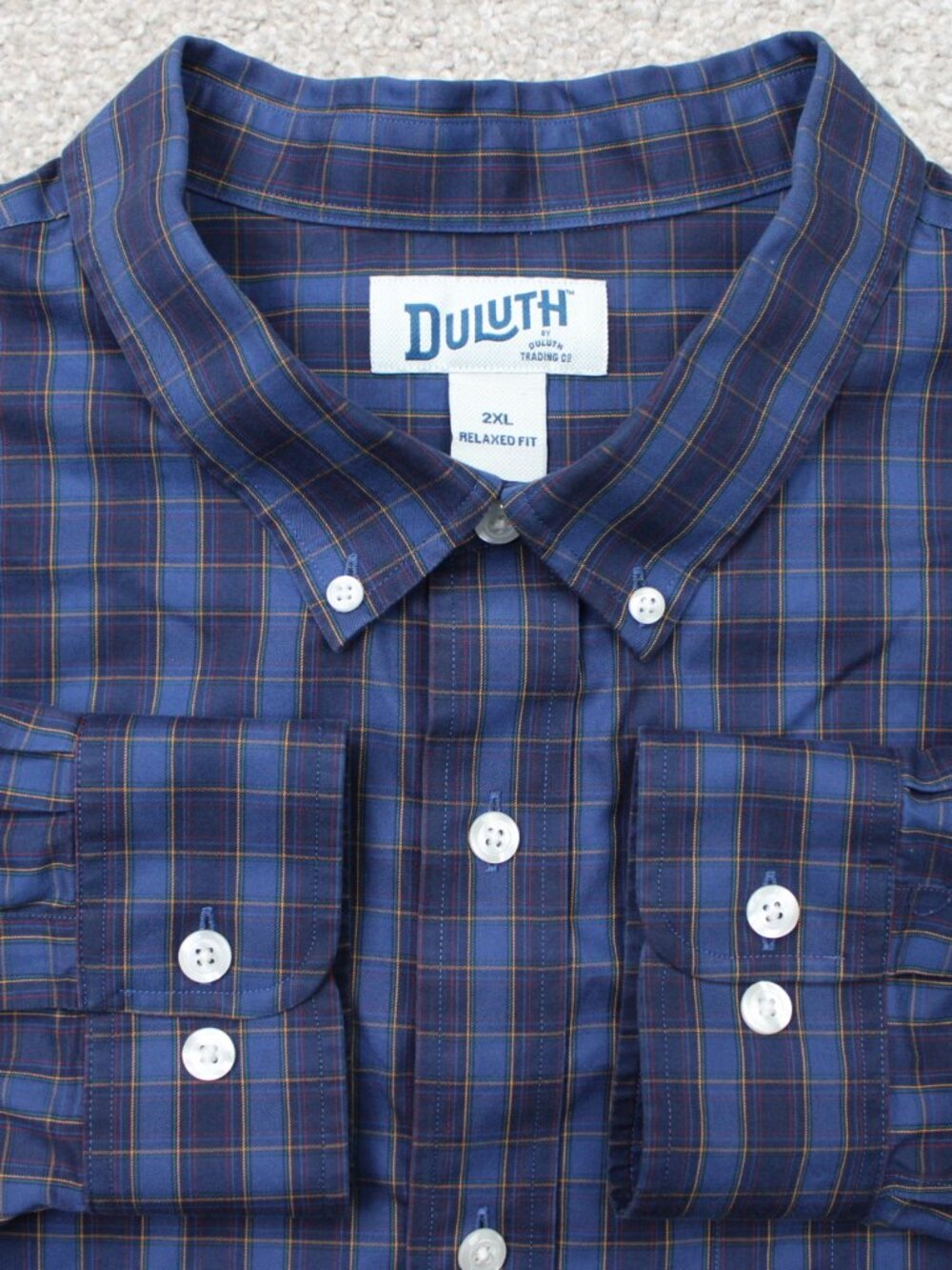 Duluth Shirt Mens 2XL XXL Blue Plaid Wrinklefighter Relaxed Fit Long Sleeve